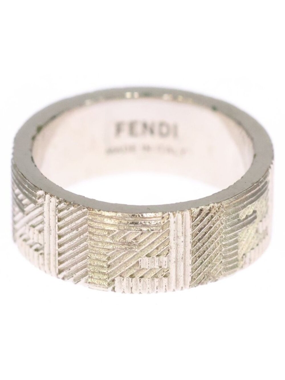 Fendi FF Logo Zucca Pattern Ring Silver